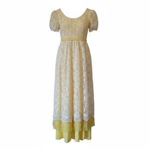 Vintage 60's Nadine Prom Dress | Empire Waist Maxi Gown | Daisy Lace Ruffle
